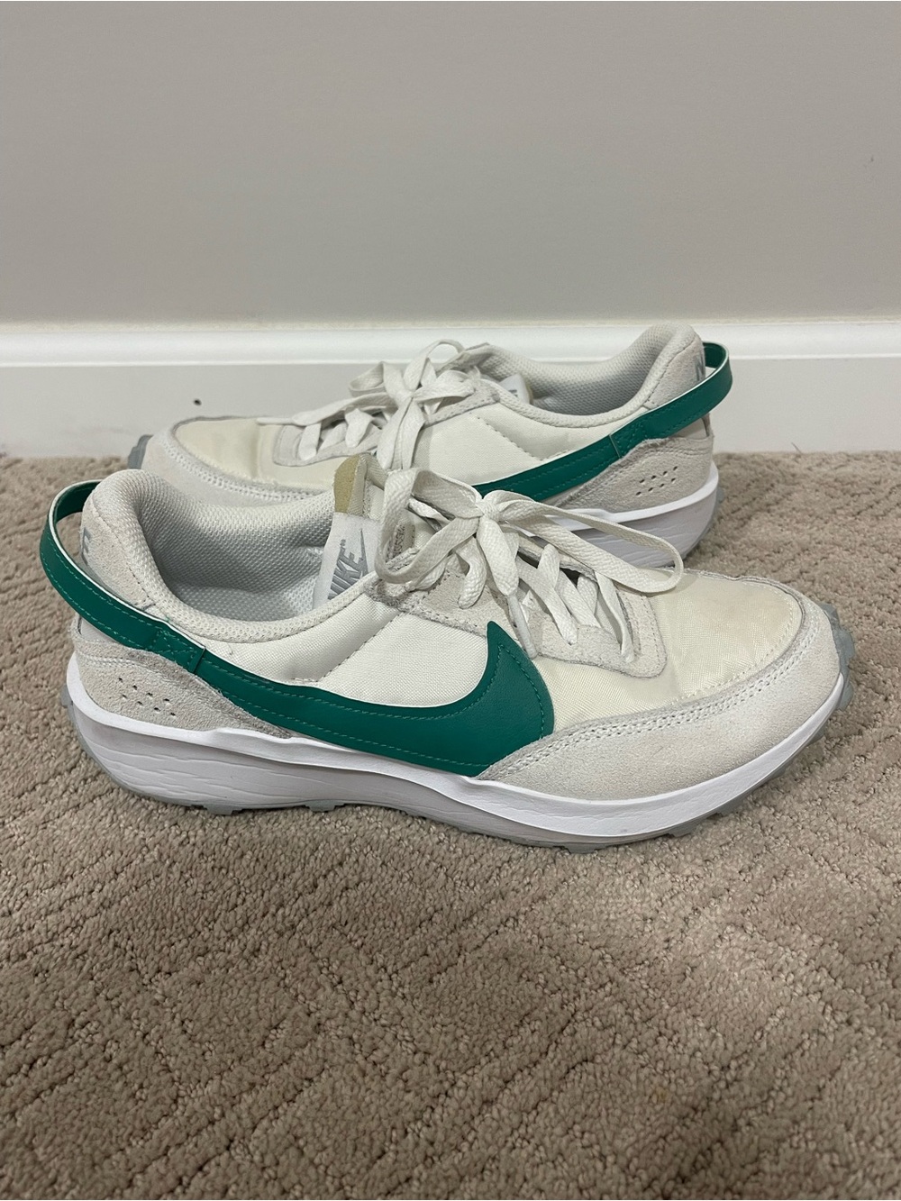 Nike Women’s White Sneakers with Teal Swoosh
